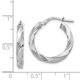 14K White Gold Twisted Textured Hoop Earrings TF986