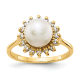 14k 7.5mm White Freshwater Cultured Pearl and 1/4 carat AAA Diamond Halo Ring Y4378PL/AAA