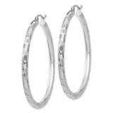 14k White Gold 3x60mm Diamond-cut Tube Hoop Earrings TF630