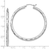 14k White Gold 3x60mm Diamond-cut Tube Hoop Earrings TF630