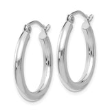 14K White Gold 2.5x20mm Polished Round Tube Hoop Earrings T840