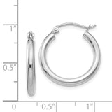 14K White Gold 2.5x20mm Polished Round Tube Hoop Earrings T840