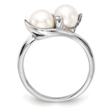 14k White Gold 6mm FW Cultured Pearl AAA Diamond ring Y4367PL/AAA