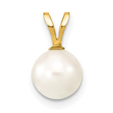 14k 7-8mm White Round Akoya Saltwater Cultured Pearl Pendant XF488