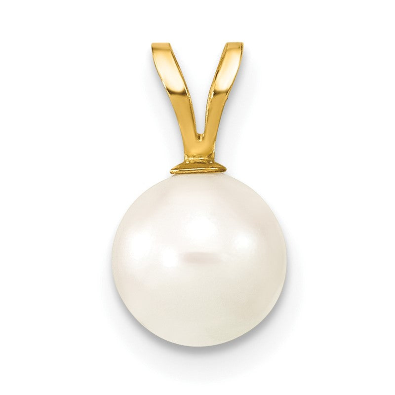 14k 7-8mm White Round Akoya Saltwater Cultured Pearl Pendant XF488