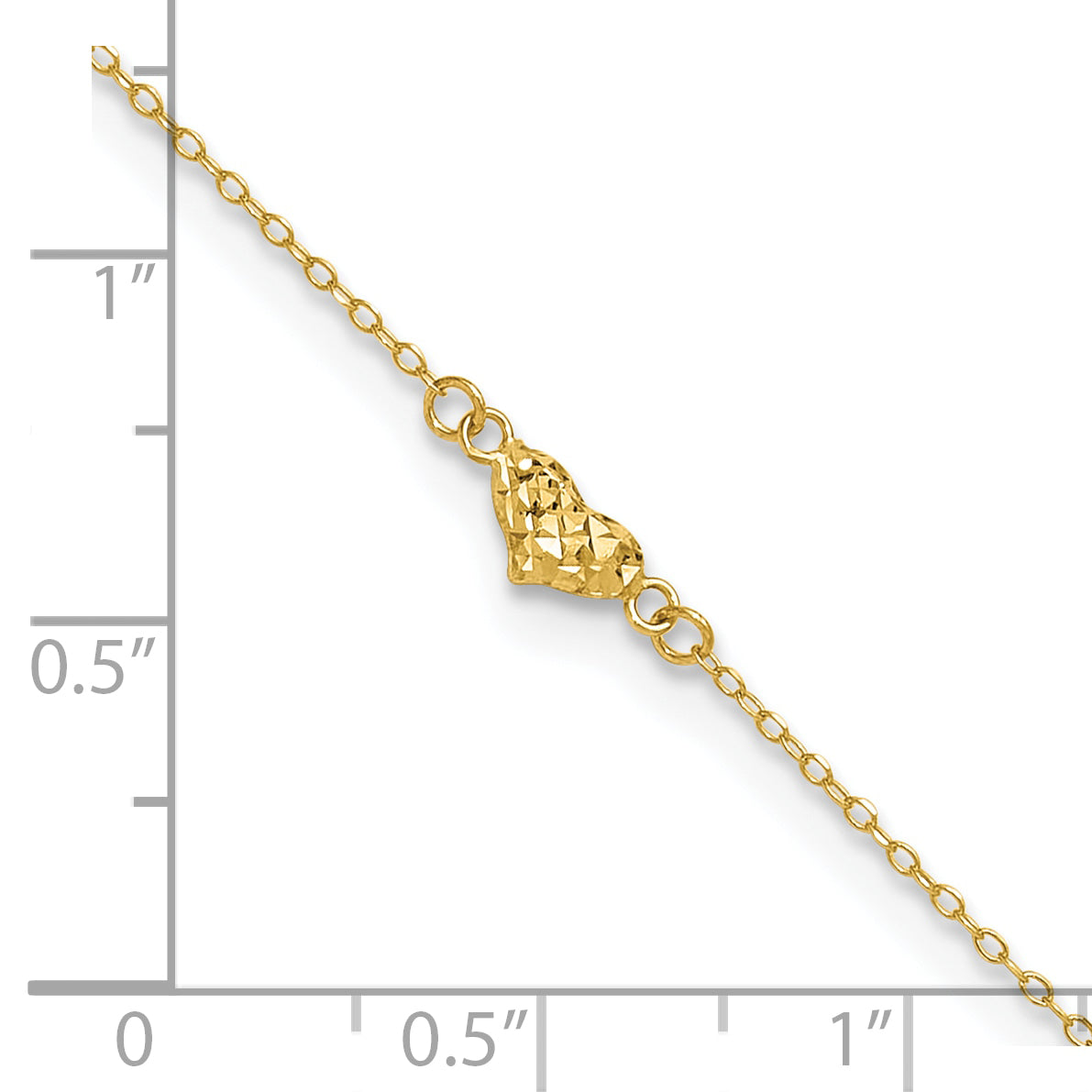 14k Polished Diamond-cut Triple Puffed Hearts 9 inch Plus 1 inch Extender - Total 10 inch Anklet ANK287