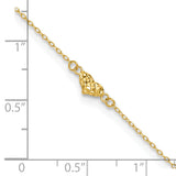 14k Polished Diamond-cut Triple Puffed Hearts 9 inch Plus 1 inch Extender - Total 10 inch Anklet ANK287