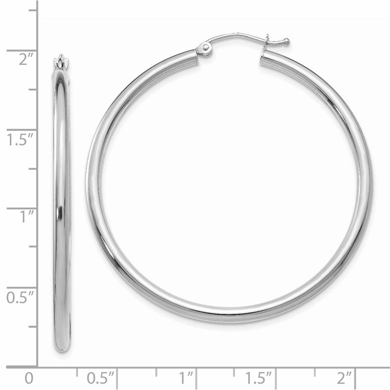 14K White Gold 2.5x45mm Polished Lightweight Tube Hoop Earrings T845L