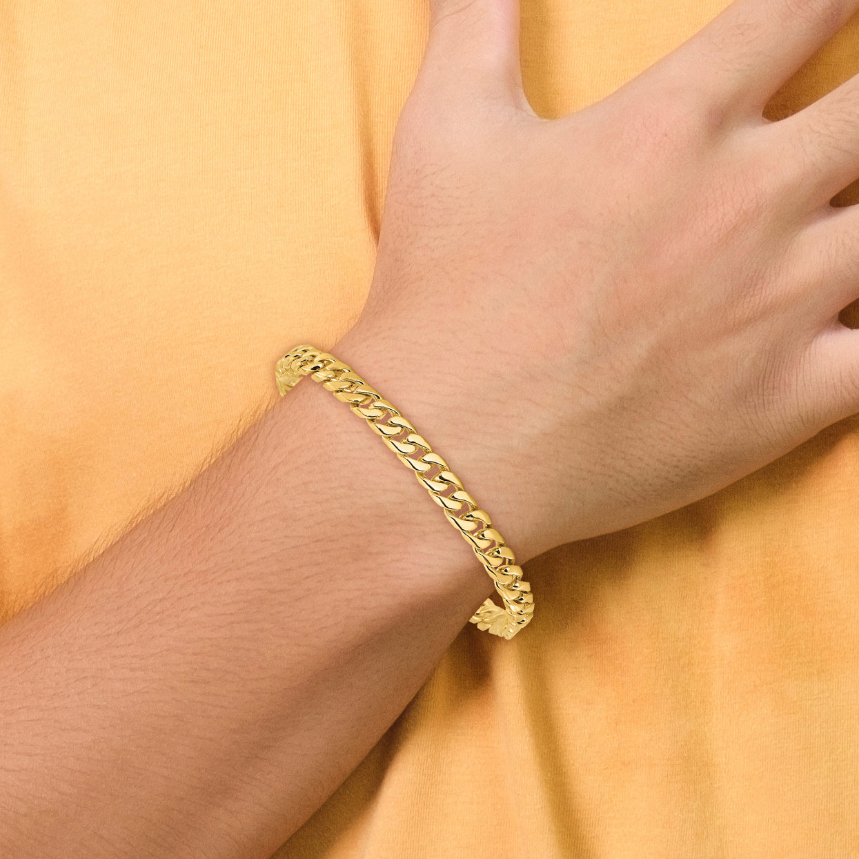 14K 20 inch 6.8mm Hand Polished Flat Beveled Curb Link with Box Catch Clasp Chain LK131