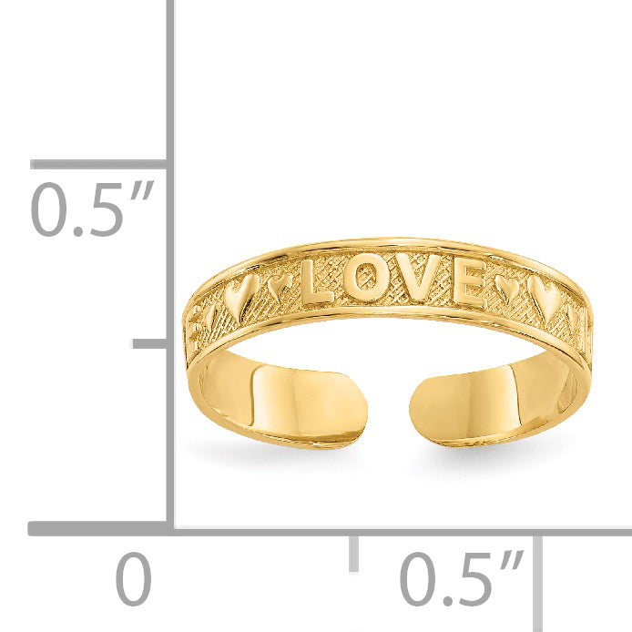14K Polished LOVE and Hearts Toe Ring R551