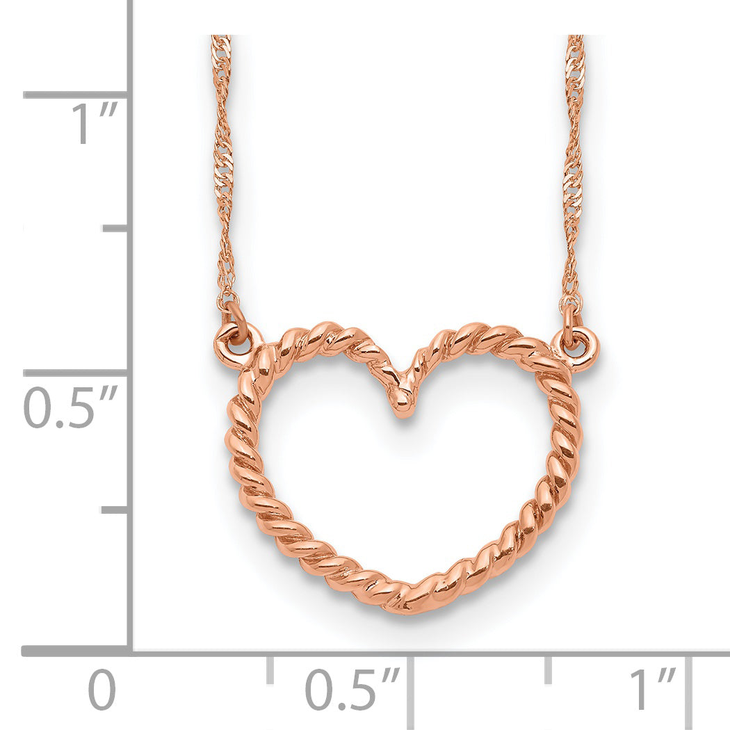 14k Rose Gold Polished and Textured Open Heart 17 inch Necklace SF2291