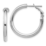 14k White Gold 3x25mm Polished Round Omega Back Tube Hoop Earrings PRE923W