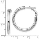14k White Gold 3x25mm Polished Round Omega Back Tube Hoop Earrings PRE923W