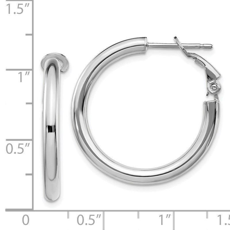 14k White Gold 3x25mm Polished Round Omega Back Tube Hoop Earrings PRE923W