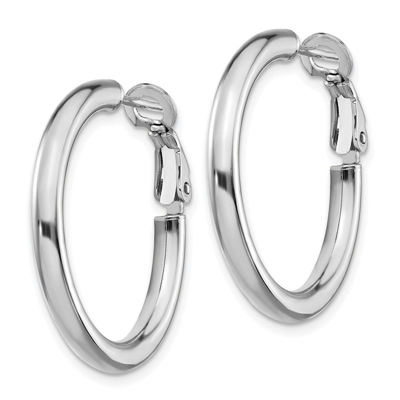 14k White Gold 3x25mm Polished Round Omega Back Tube Hoop Earrings PRE923W