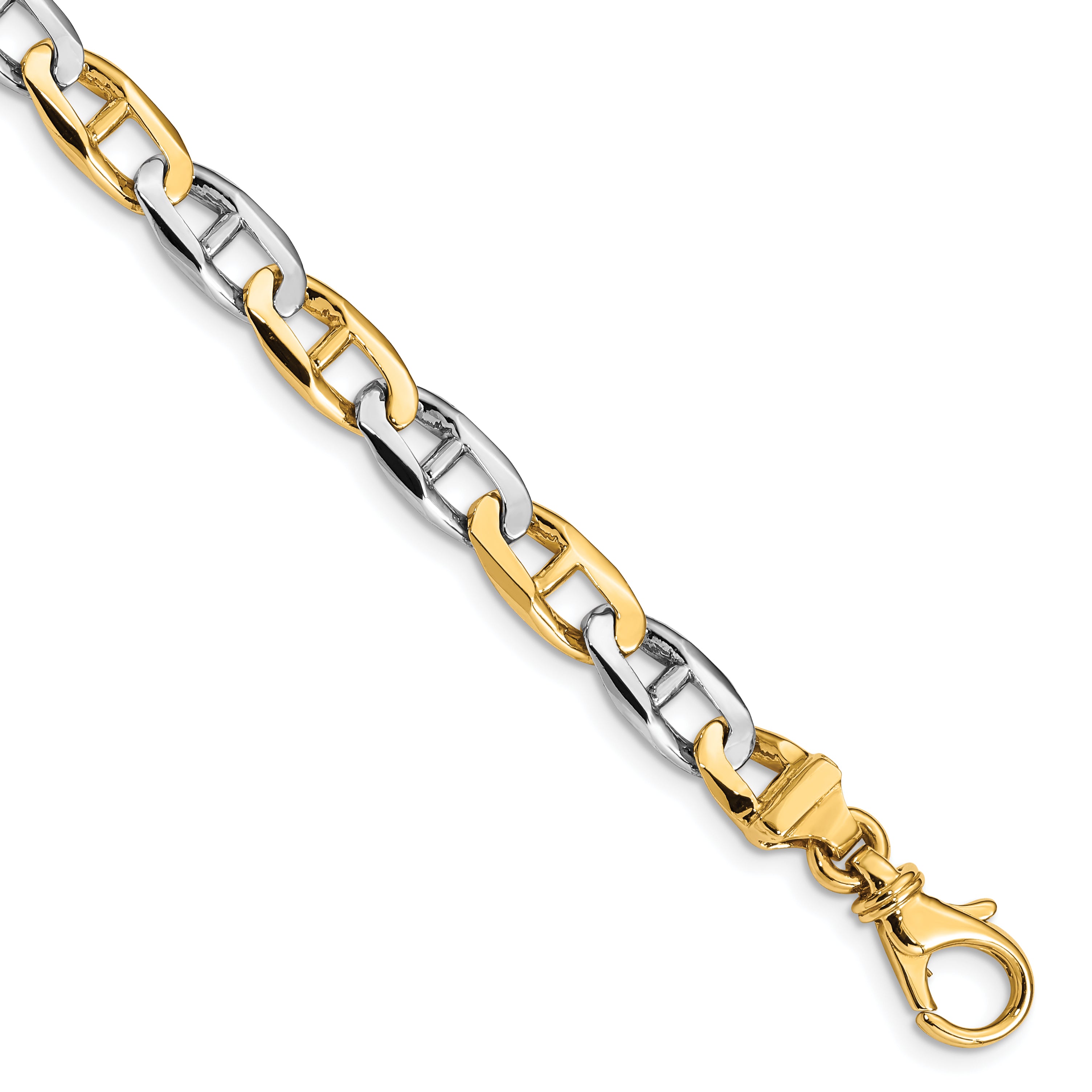 14K Two-tone 18 inch 6.6mm Hand Polished Fancy Flat Anchor Link with Fancy Lobster Clasp Chain LK505