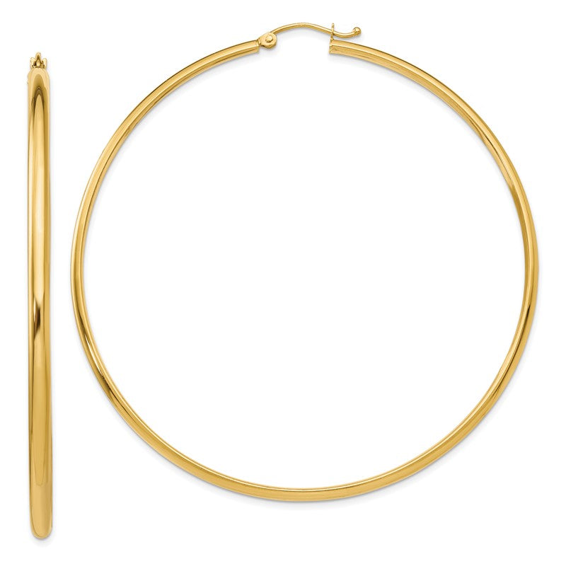 14k 2.75x65mm Polished Tube Hoop Earrings TA239