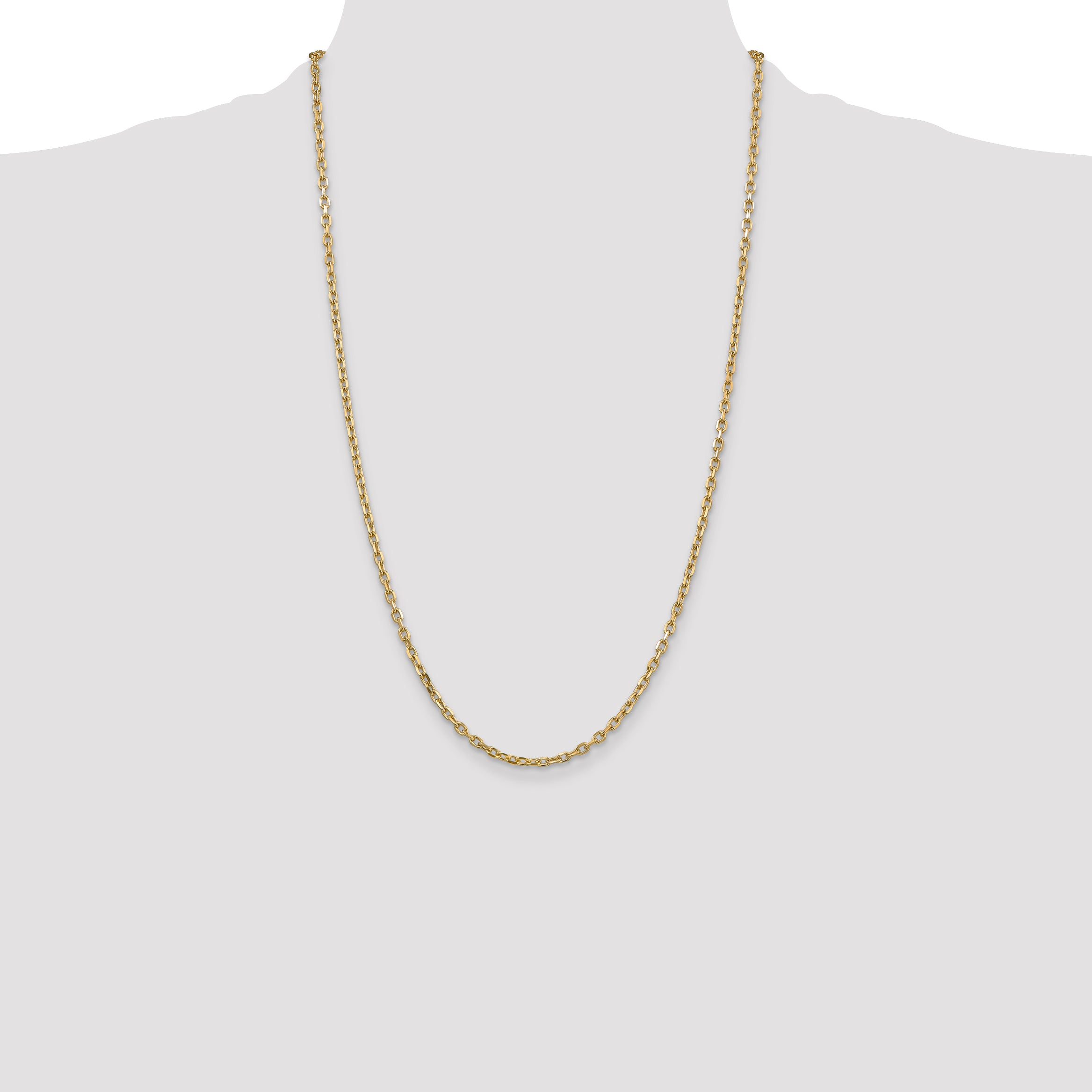 14K 26 inch 3mm Diamond-cut Round Open Link Cable with Lobster Clasp Chain PEN206