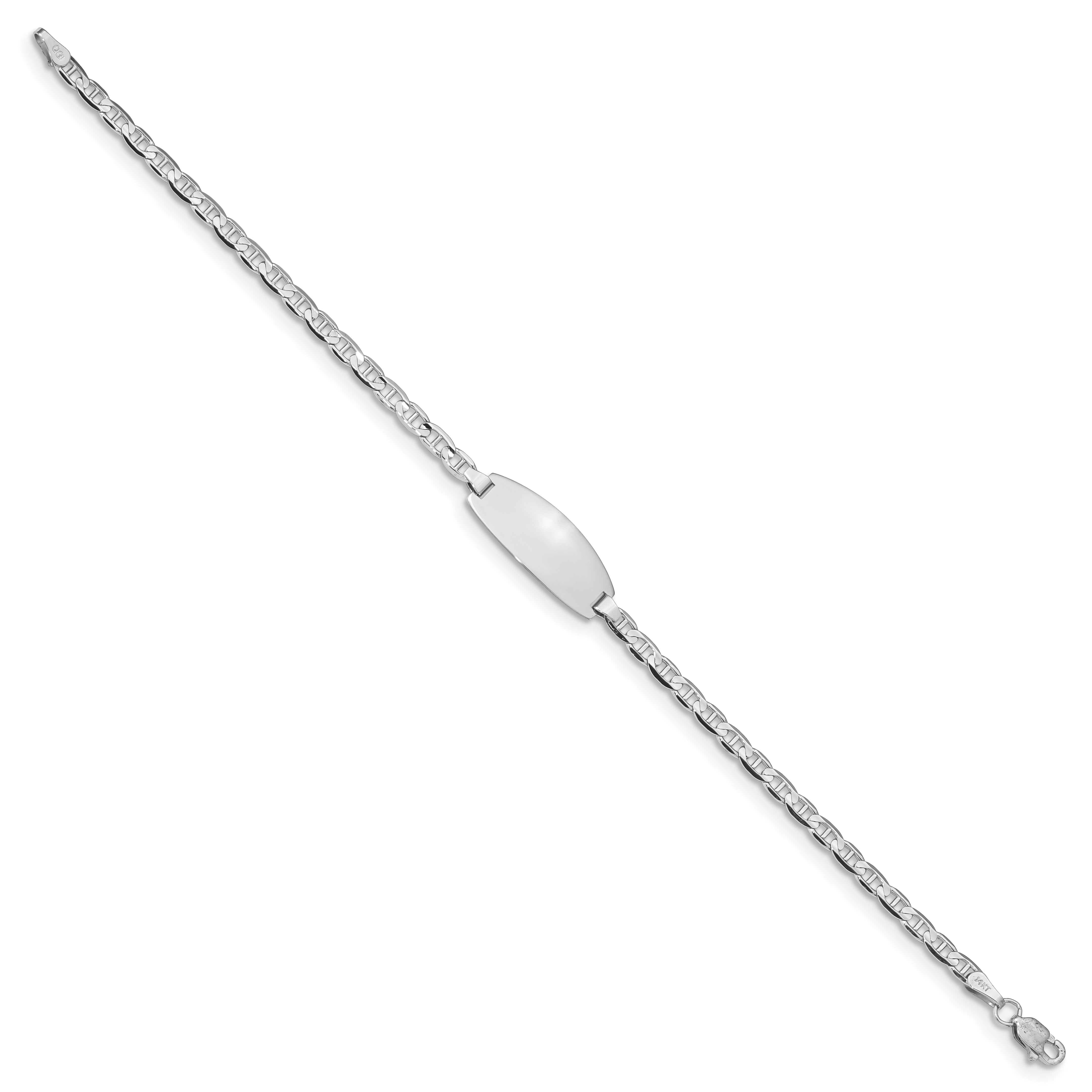 14k White Gold Polished Solid Chain/Solid Plate Anchor Link Oval 18.5x8mm Plate 5.5 inch Baby/Child ID Bracelet LID86W