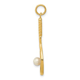 14K Tennis Racquet with Freshwater Cultured Pearl Ball Charm A0378