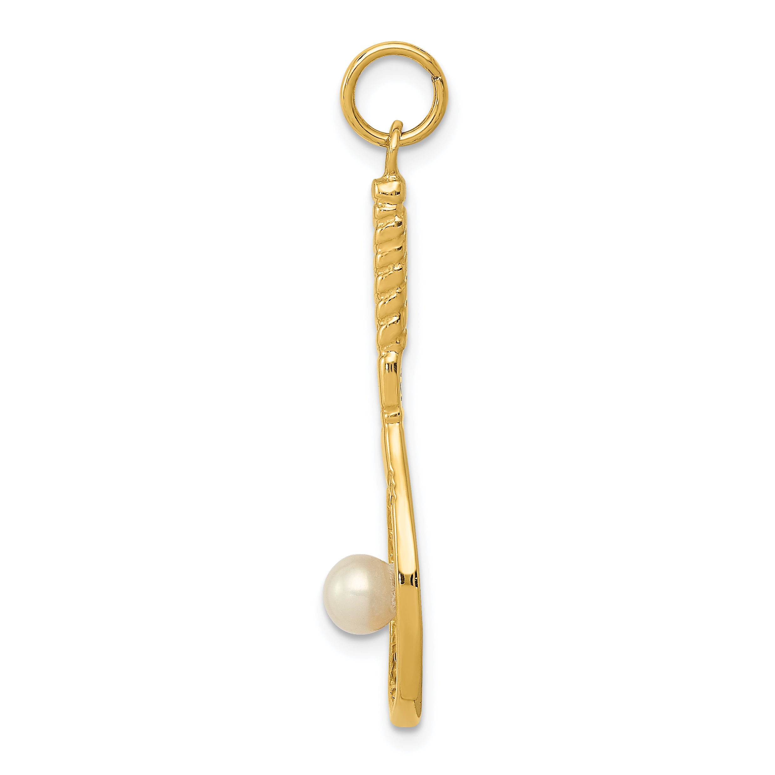 14K Tennis Racquet with Freshwater Cultured Pearl Ball Charm A0378