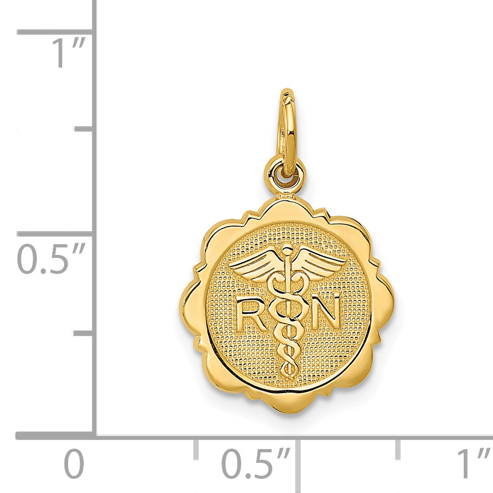 14k RN Registered Nurse Textured Back Disc Charm C1784