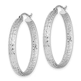 14k White Gold 3.75x30mm Polished Diamond-cut Inside and Out Fancy Tube Hoop Earrings TF1590