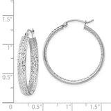 14k White Gold 3.75x30mm Polished Diamond-cut Inside and Out Fancy Tube Hoop Earrings TF1590