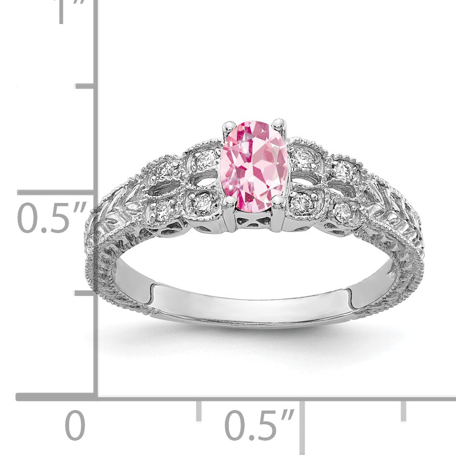 14k White Gold 6x4mm Oval Pink Tourmaline and 1/10 carat AAA Diamond Ring Y2065PT/AAA