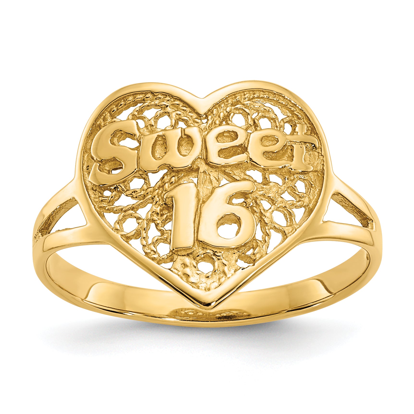 14k SWEET 16 Filigree Heart Ring CH263