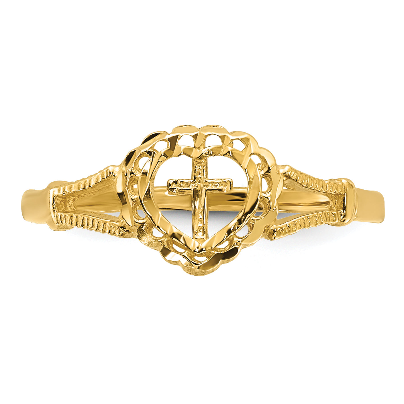 14K Diamond-Cut Cross in Heart Size 4 Baby / Childs Ring K3936