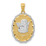 14k and White Rhodium Angel Scalloped Edge Oval Pendant C3972