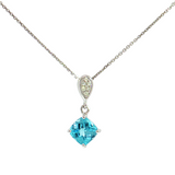 1.30 Ct Sky Blue Topaz & Diamond Pendant in 14K White Gold | 18" Chain