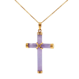 Lady's 14k Yellow Gold Purple Jade Cross Pendant - 18" Necklace
