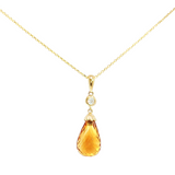 4.70 Ct Briolette Citrine & Diamond Solitaire Pendant | 14K Yellow Gold