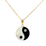 14K Gold Small Yin Yang Black Onyx & Mother of Pearl Pendant