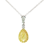 18K White Gold Fancy Yellow Diamond Halo Necklace | 1.10ctw