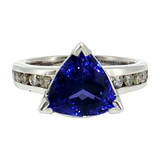 Trillion Cut AAA Tanzanite & Round Diamond Statement Ring in 14K White Gold