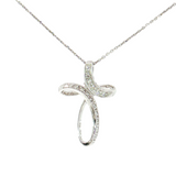 14K White Gold Diamond Cross Pendant Necklace (0.09 TWT)
