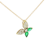 14K Gold Open-Link Chain Butterfly Emerald Diamond Pendant